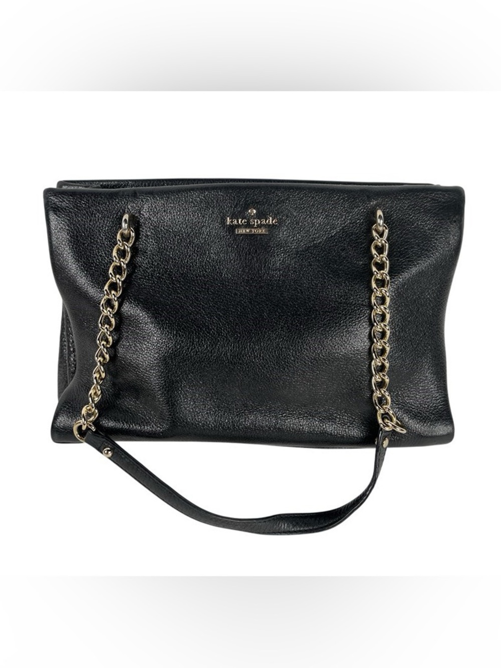 Kate Spade Emerson Phoebe Black Pebbled Tote Chain Shoulder Strap Bag